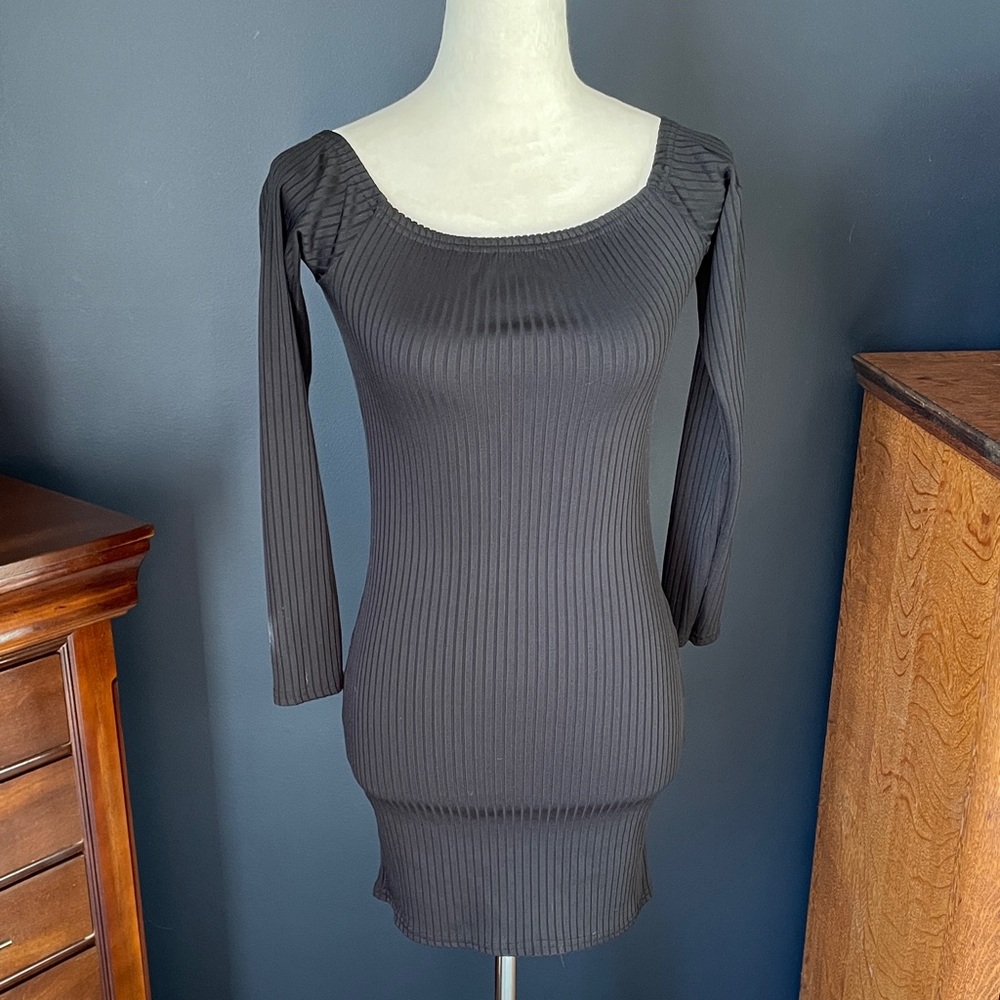 Nasty Gal Black Ribbed Long Sleeve Stretchy Mini‎ Dress Size 4
